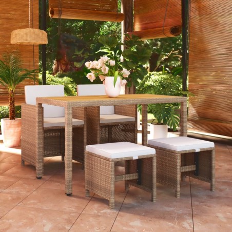 Ensemble à manger de jardin et coussins 5 pcs Poly rotin Beige 557673557673