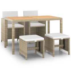 Ensemble à manger de jardin et coussins 5 pcs Poly rotin Beige 557673557673