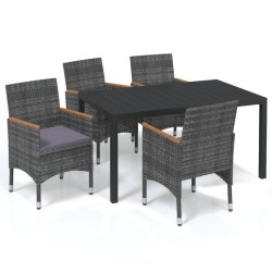 Ensemble à manger de jardin coussins 5pcs Résine tressée Gris 557674557674