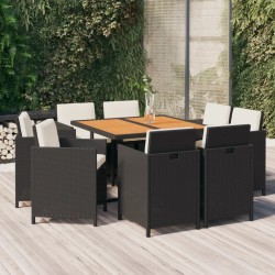 Ensemble à manger de jardin coussins 9pcs Résine tressée Noir 557678557678