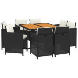 Ensemble à manger de jardin coussins 9pcs Résine tressée Noir 557678557678