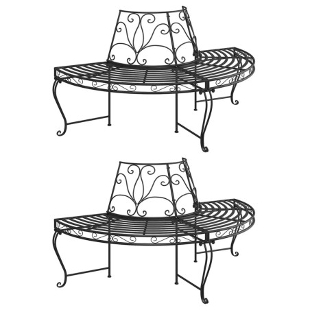 Banc demi-circulaire tour d'arbre lot de 2 Ø160 cm Noir Acier 557679557679