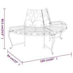 Banc demi-circulaire tour d'arbre lot de 2 Ø160 cm Noir Acier 557679557679