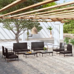 Salon de jardin 8 pcs avec coussins résine tressée noir 557684557684