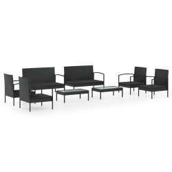 Salon de jardin 8 pcs avec coussins résine tressée noir 557684557684
