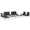 Salon de jardin 8 pcs avec coussins résine tressée noir 557684557684