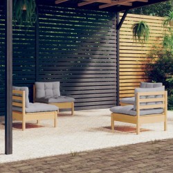 Salon de jardin 4 pcs avec coussins gris Bois de pin 557685557685
