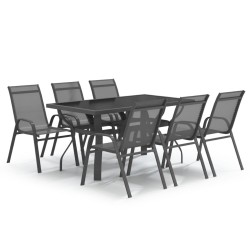 Ensemble à manger de jardin 7 pcs Gris et noir 557688557688