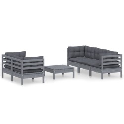 Salon de jardin 6 pcs avec coussins anthracite bois de pin 557689557689