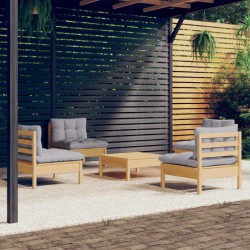 Salon de jardin 5 pcs avec coussins gris bois de pin 557690557690