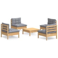 Salon de jardin 5 pcs avec coussins gris bois de pin 557690557690