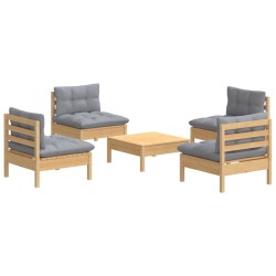Salon de jardin 5 pcs avec coussins gris bois de pin 557690557690