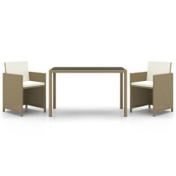 Ensemble à manger de jardin et coussins 3 pcs Poly rotin Beige 557691557691