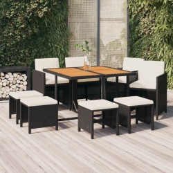 Ensemble à manger de jardin coussins 9pcs Résine tressée Noir 557692557692