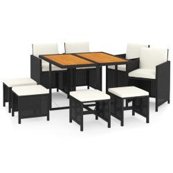 Ensemble à manger de jardin coussins 9pcs Résine tressée Noir 557692557692