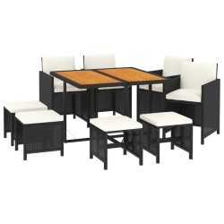 Ensemble à manger de jardin coussins 9pcs Résine tressée Noir 557692557692