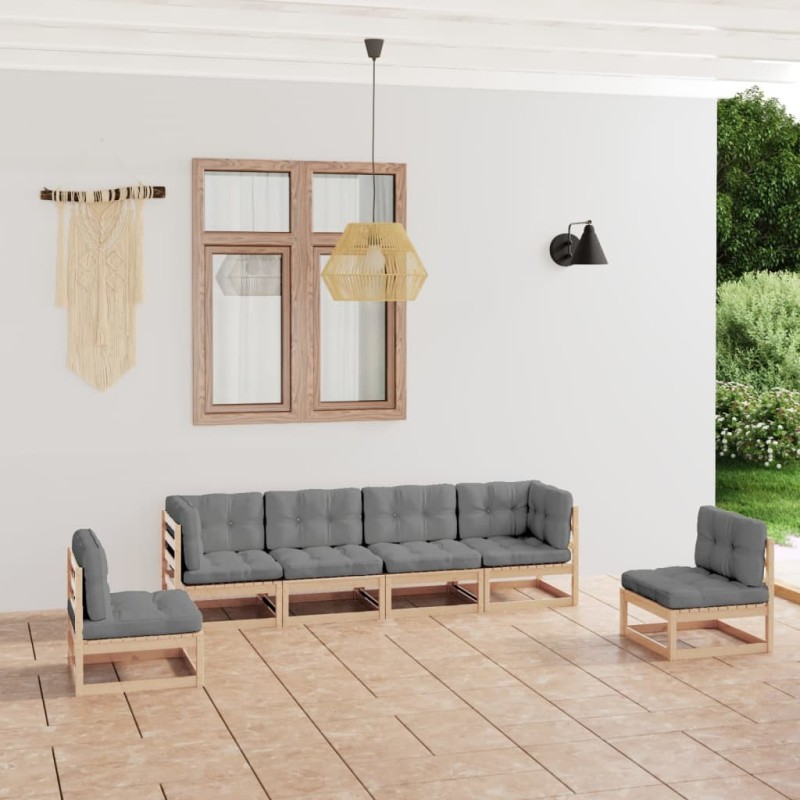 Salon de jardin 6 pcs avec coussins Bois de pin massif 557694557694