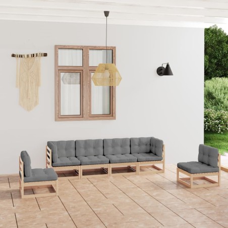 Salon de jardin 6 pcs avec coussins Bois de pin massif 557694557694