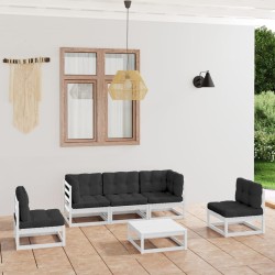 Salon de jardin 6 pcs avec coussins Bois de pin massif 557701557701
