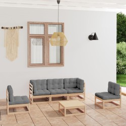 Salon de jardin 6 pcs avec coussins Bois de pin massif 557703557703