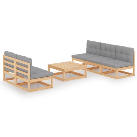 Salon de jardin 6 pcs avec coussins Bois de pin massif 557706557706