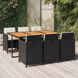 Ensemble à manger de jardin coussins 7pcs Résine tressée Noir 557711557711
