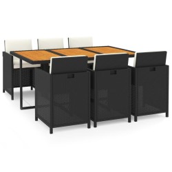 Ensemble à manger de jardin coussins 7pcs Résine tressée Noir 557711557711