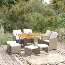 Ensemble à manger de jardin et coussins 9 pcs Poly rotin Beige 557712557712
