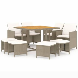 Ensemble à manger de jardin et coussins 9 pcs Poly rotin Beige 557712557712