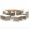 Ensemble à manger de jardin et coussins 9 pcs Poly rotin Beige 557712557712