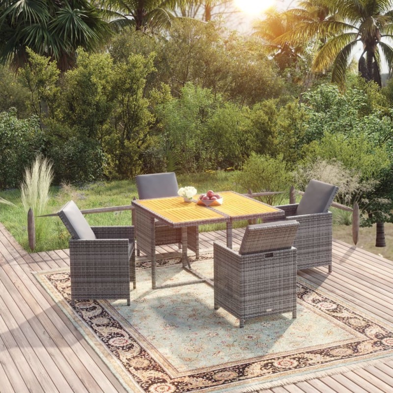 Ensemble à manger de jardin coussins 5pcs Résine tressée Gris 557713557713