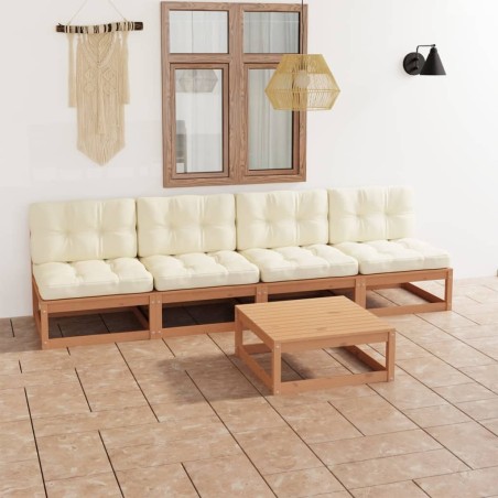 Salon de jardin 5 pcs avec coussins Bois de pin massif 557719557719