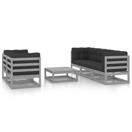 Salon de jardin 6 pcs avec coussins Bois de pin massif 557720557720