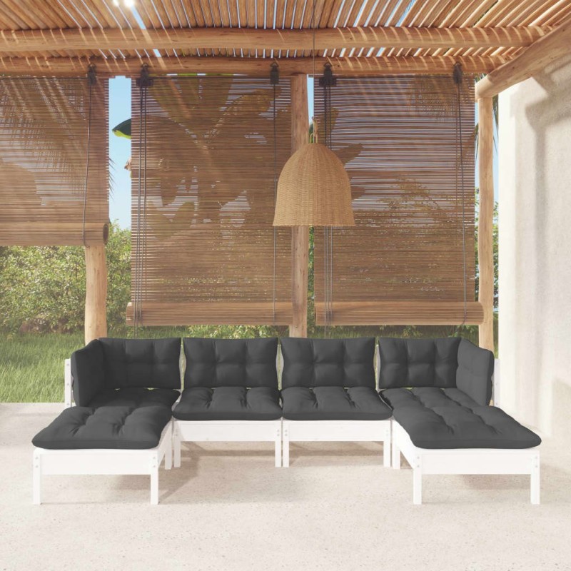Salon de jardin 6 pcs avec coussins blanc bois de pin 557722557722