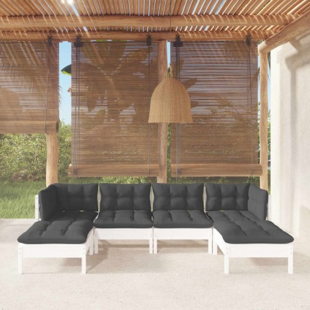 Salon de jardin 6 pcs avec coussins blanc bois de pin 557722557722