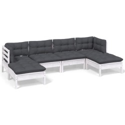 Salon de jardin 6 pcs avec coussins blanc bois de pin 557722557722