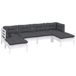 Salon de jardin 6 pcs avec coussins blanc bois de pin 557722557722