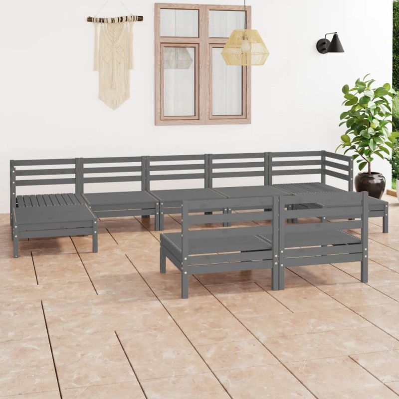 Salon de jardin 9 pcs Gris Bois de pin massif 557728557728