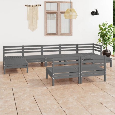 Salon de jardin 9 pcs Gris Bois de pin massif 557728557728