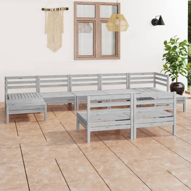 Salon de jardin 9 pcs Blanc Bois de pin massif 557729557729