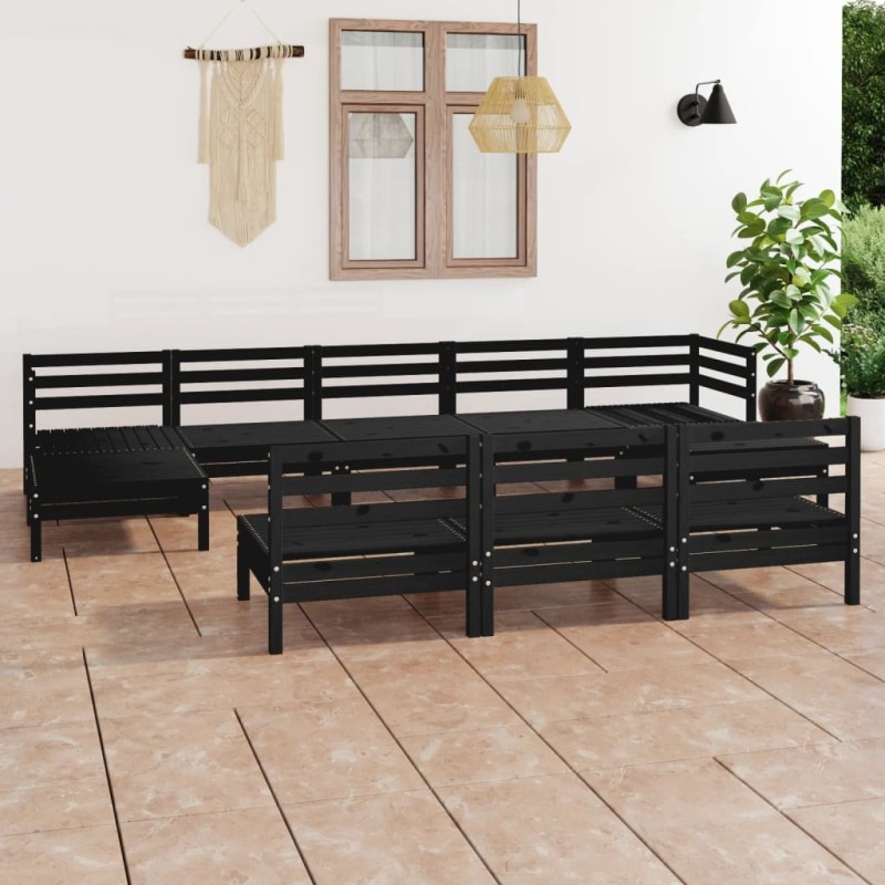 Salon de jardin 10 pcs Noir Bois de pin massif 557736557736