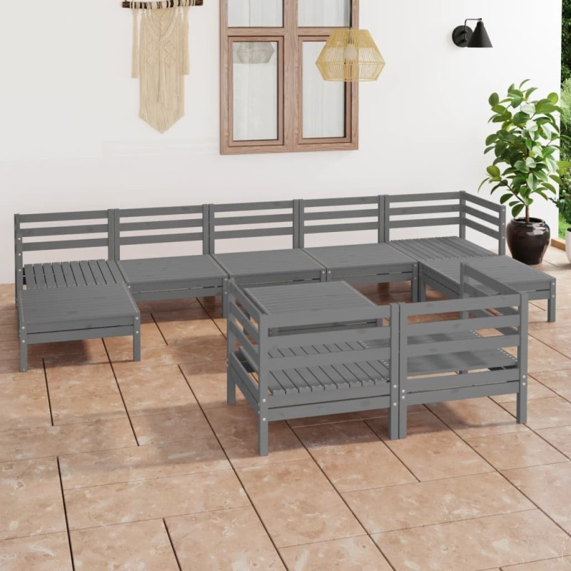 Salon de jardin 10 pcs Gris Bois de pin massif 557737557737