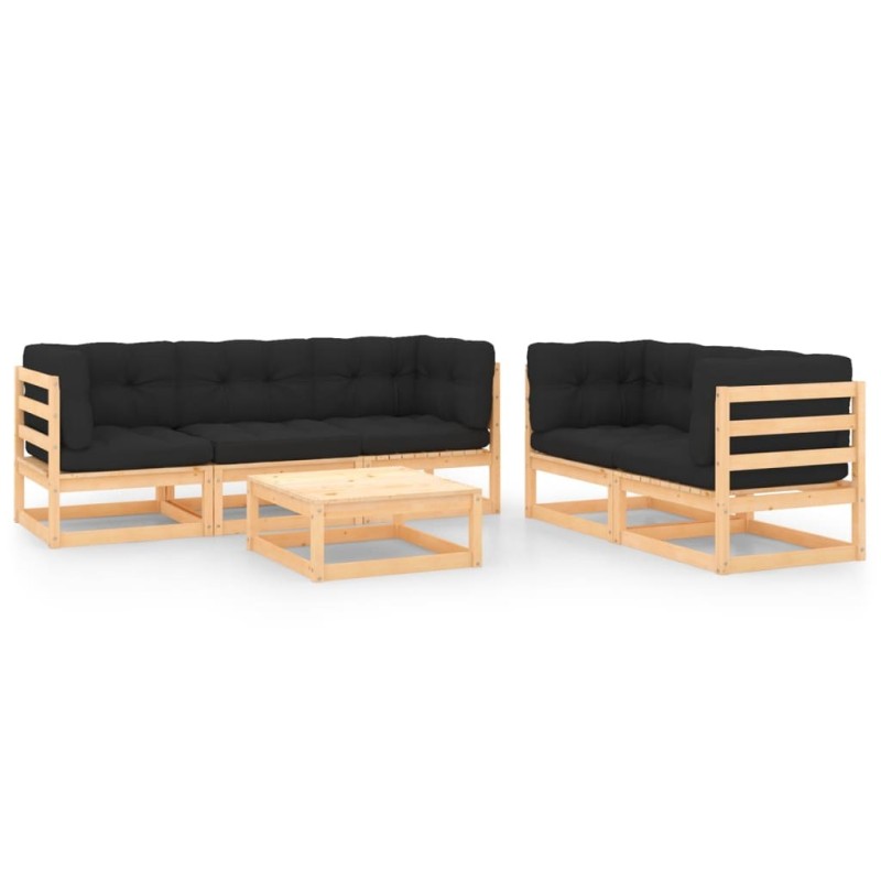 Salon de jardin 6 pcs avec coussins Bois de pin massif 557739557739
