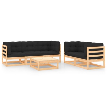 Salon de jardin 6 pcs avec coussins Bois de pin massif 557739557739