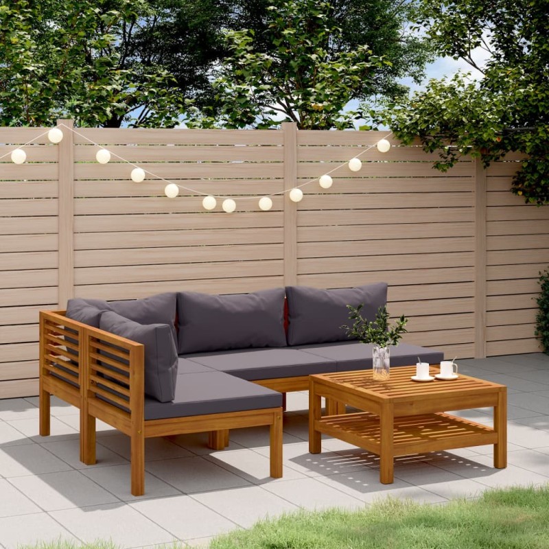 Salon de jardin 5 pcs avec coussin Bois d'acacia solide 557743557743
