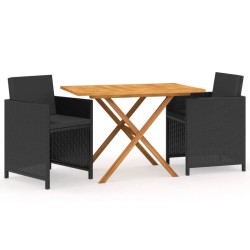 Ensemble à manger de jardin avec coussins 3 pcs noir 557752557752