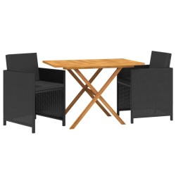 Ensemble à manger de jardin avec coussins 3 pcs noir 557752557752