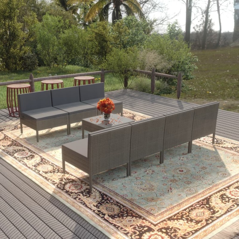 Salon de jardin 8 pcs avec coussins résine tressée gris 557753557753