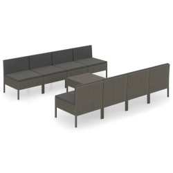 Salon de jardin 9 pcs avec coussins Résine tressée Gris 557759557759