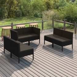 Salon de jardin 6 pcs avec coussins résine tressée noir 557761557761